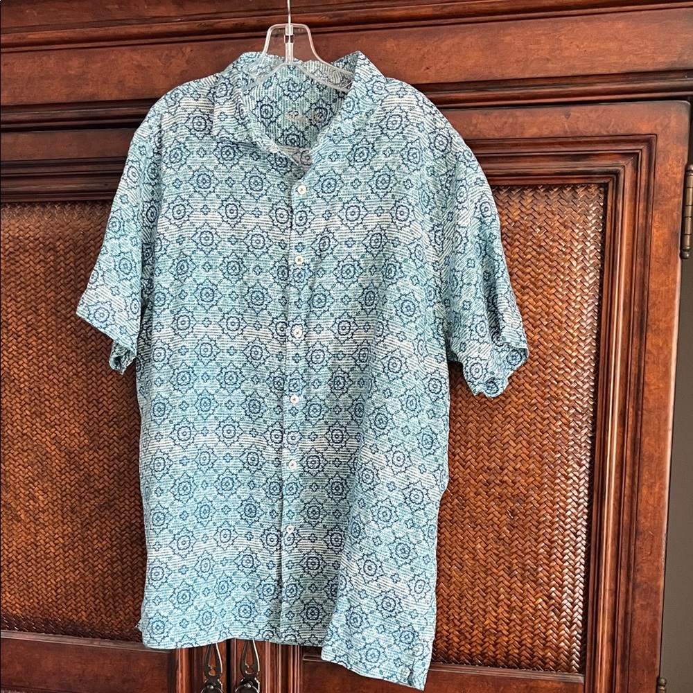 Tasso Elba Teal Geometric Button Down Shirt
